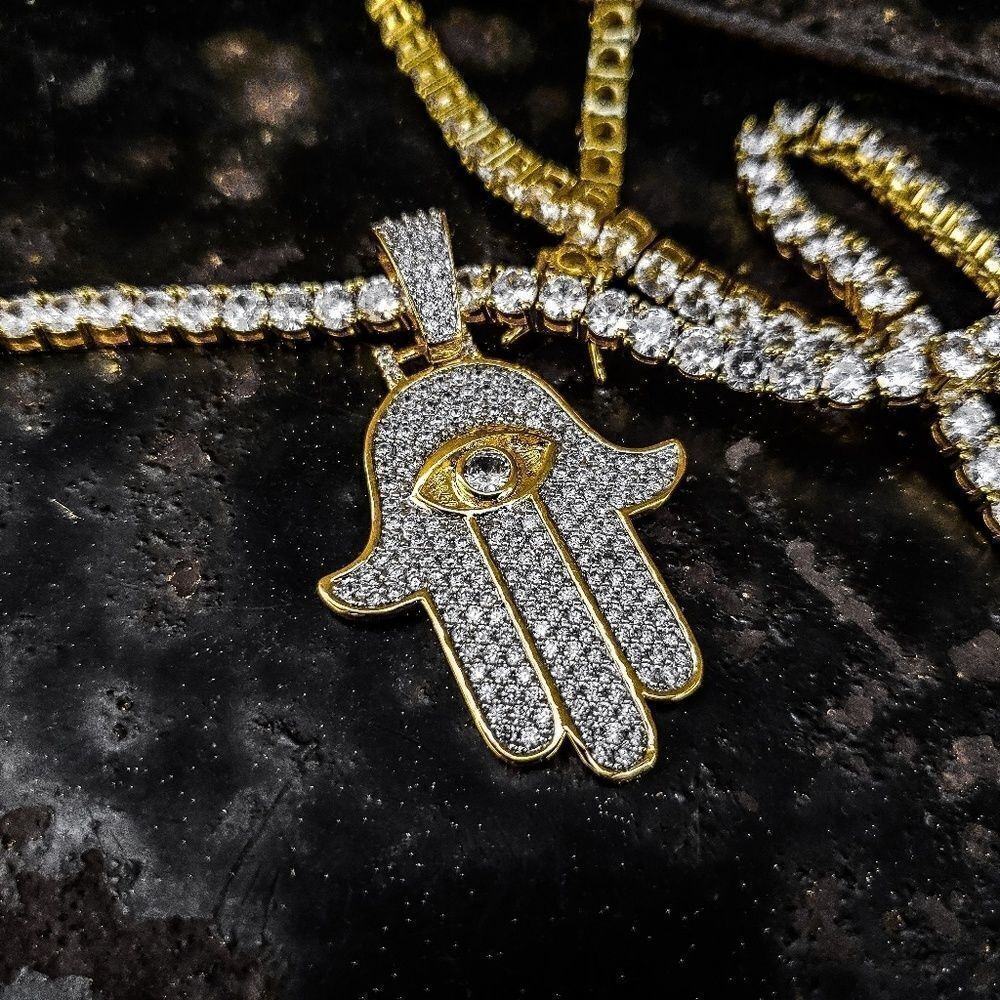 14k Gp Simulated Diamond Hamsa Necklace